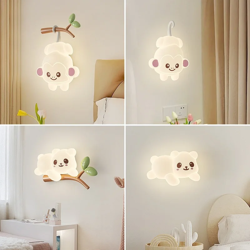 Creative Child Wall Lamp for Children\'s Room Monkey Bear Sconce Tree Branch Nursery School Playground Wall Light Corridor Aisle