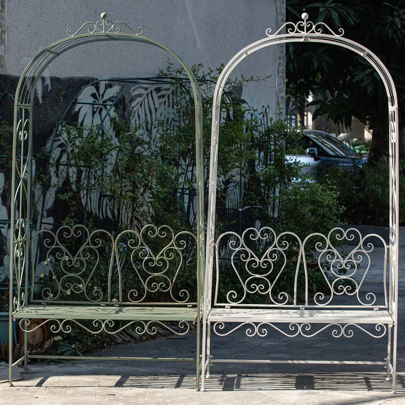 Wrought iron with seat Arch Park Balcony Terrace Garden Flower stand Plant climbing Vine shelf Outdoor leisure