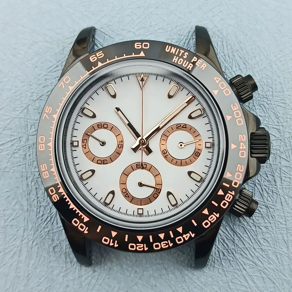 

40mm 316L stainless steel sapphire glass black case, 10BAR waterproof, suitable for VK63 movement, customizable logo 12