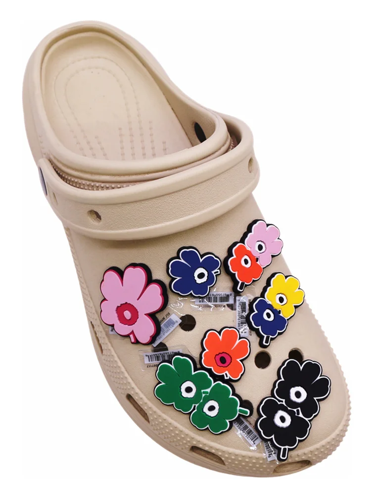 7Pcs Original Retro Flowers Clog Charms Colorful Pop Art Shoe Decorations Buckles DIY Pins Garden Novelty Mixed Set Beauty Gifts