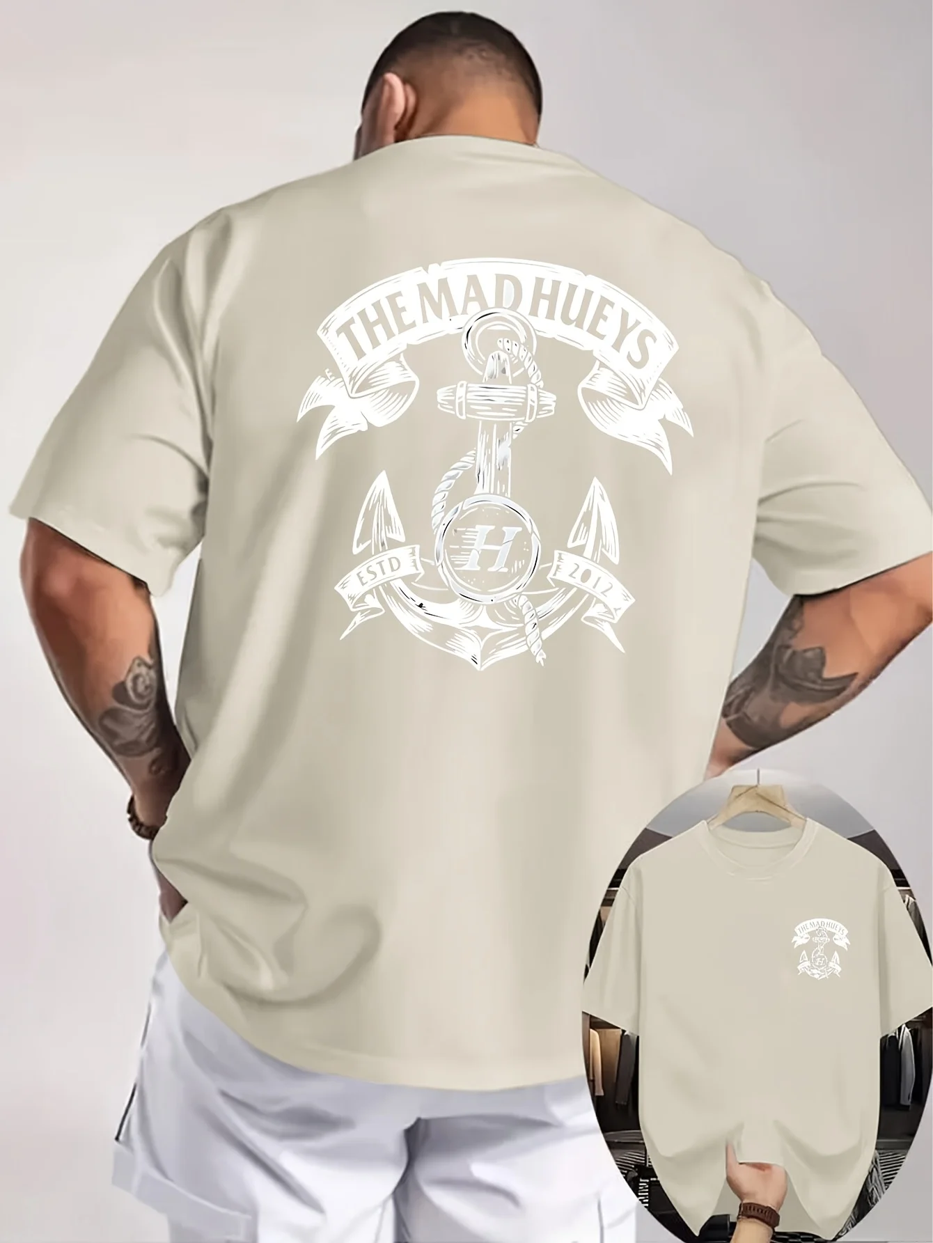 Vintage Nautical Anchor Crest Print on Premium 100% Cotton Mens T shirt Perfect for Summer Beach Streetwear
