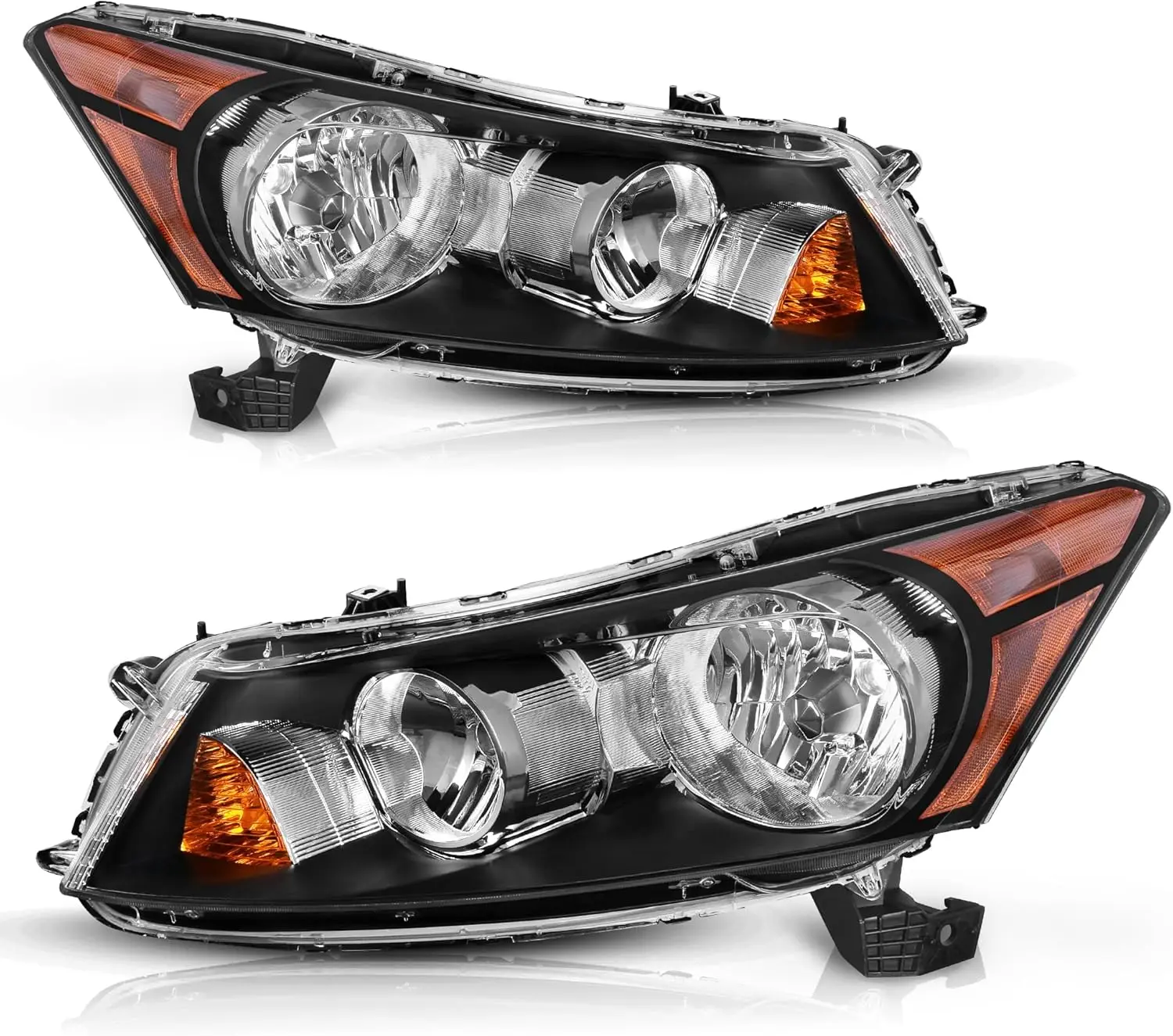 Headlight Assembly Compatible with 2008-2012 Accord 4-Door Sedan OE Headlamp Replacement Black Housing Amber Reflector Clear Len