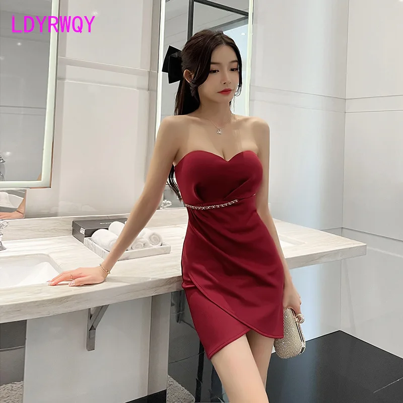 2023 new sexy bandeau split split cover hip temperament shows thin wrap dress night dress