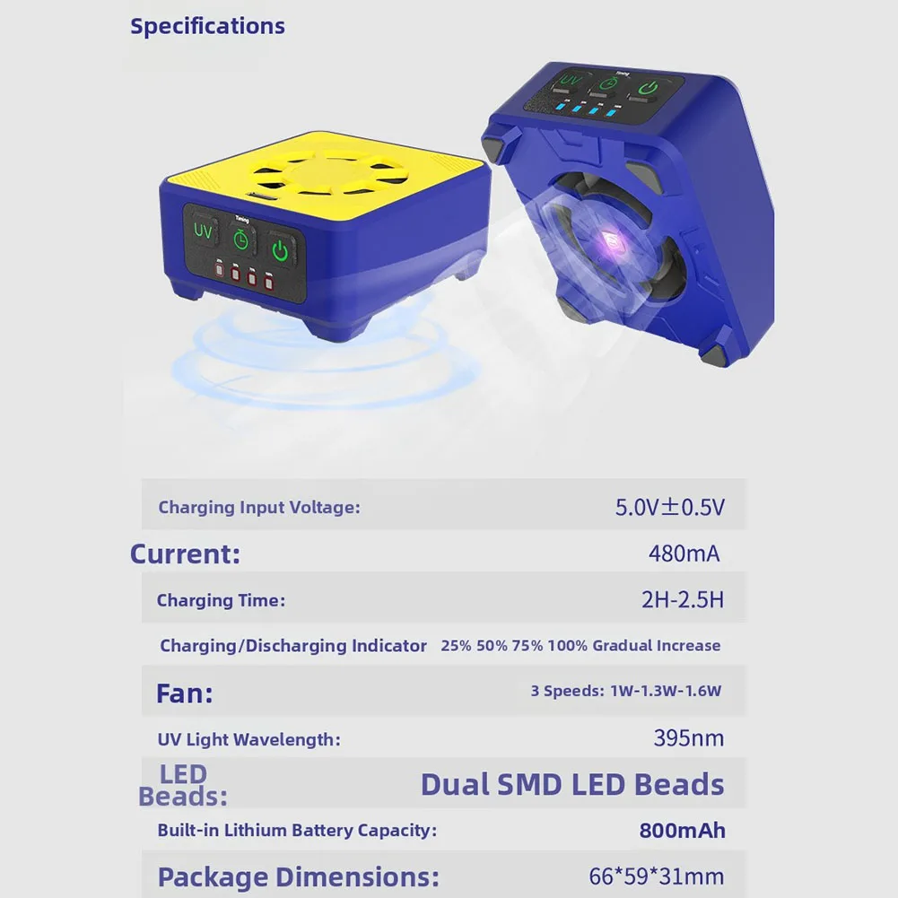 CUV-3 Portable Cooling Fan for Mobile Phone Repair Featuring 3-Speed Brushless Motor and Dual 395nm UV LED Curing