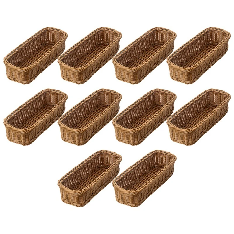 

10X Desktop Cutlery Storage Basket Woven Basket Restaurant Tableware Drain Storage Box Tableware Storage Basket, Brown