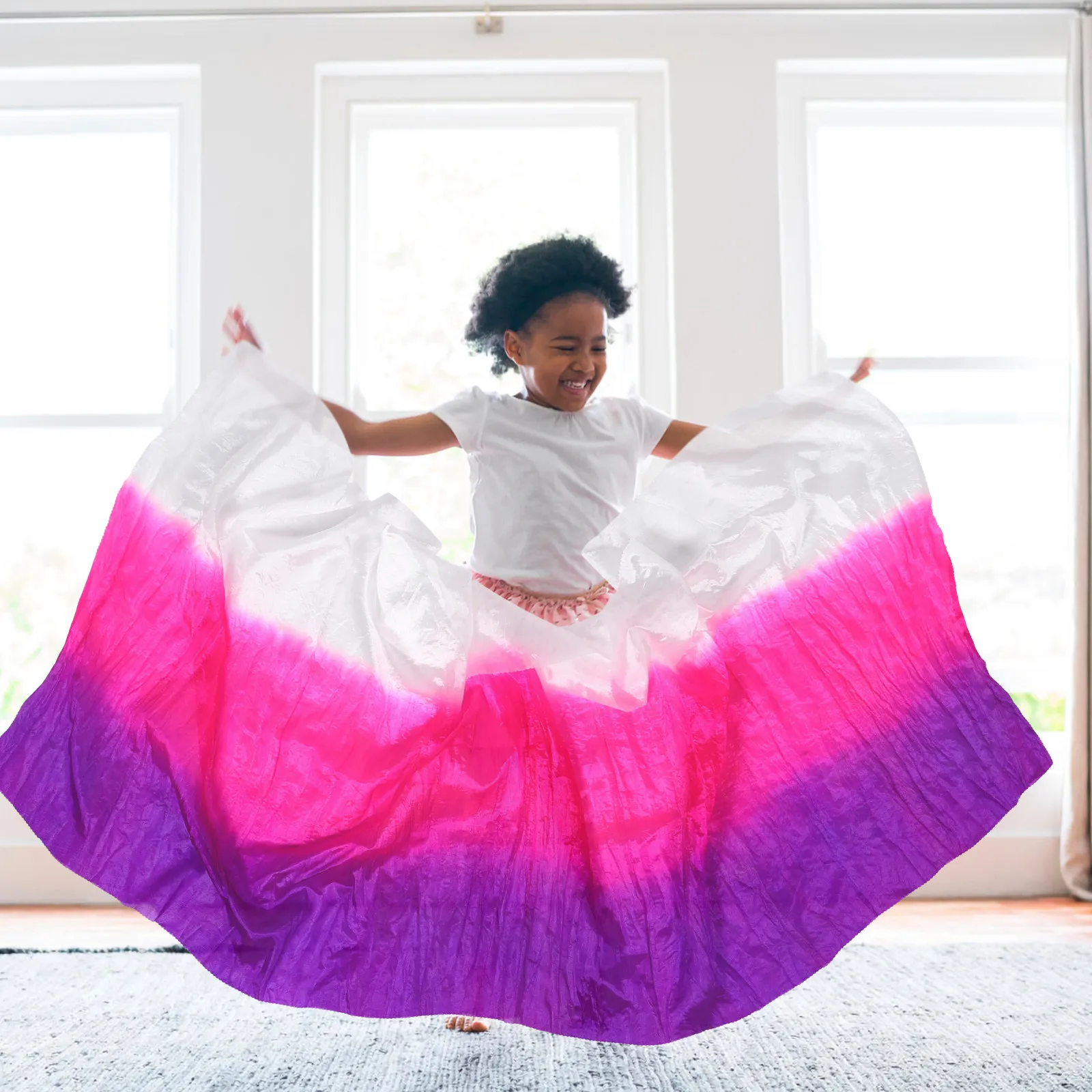 Multi-Colored Gradient Silk Dance Scarf for Kids Soft Wrinkle-Resistant Play Scarf Preschool Movement Juggling Dance Accessories