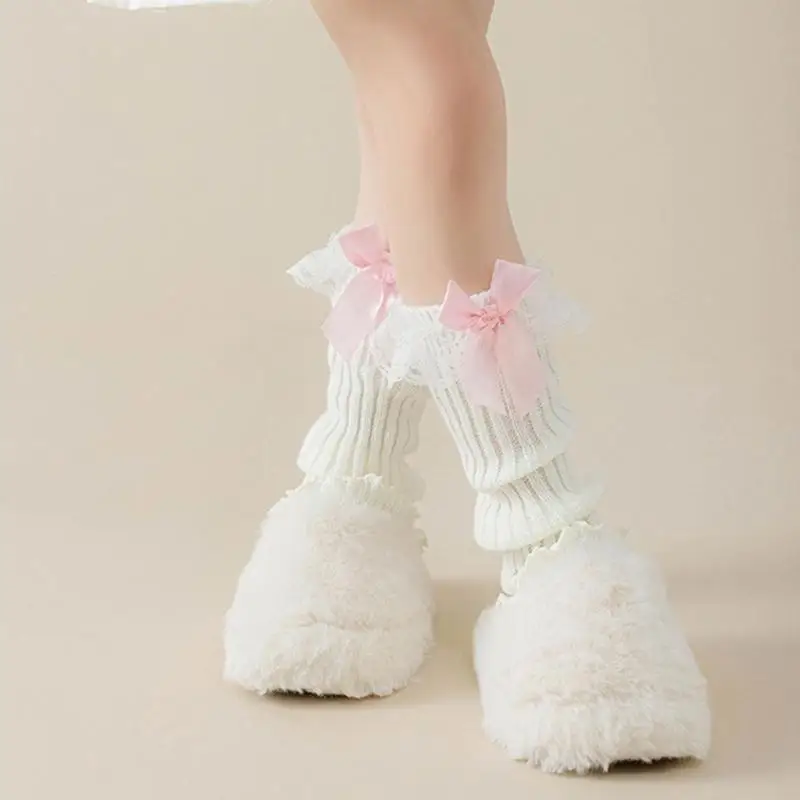  Fashion Lace Bows Leg Warmers Dresses Socks for Girl School Uniform Leg Cover