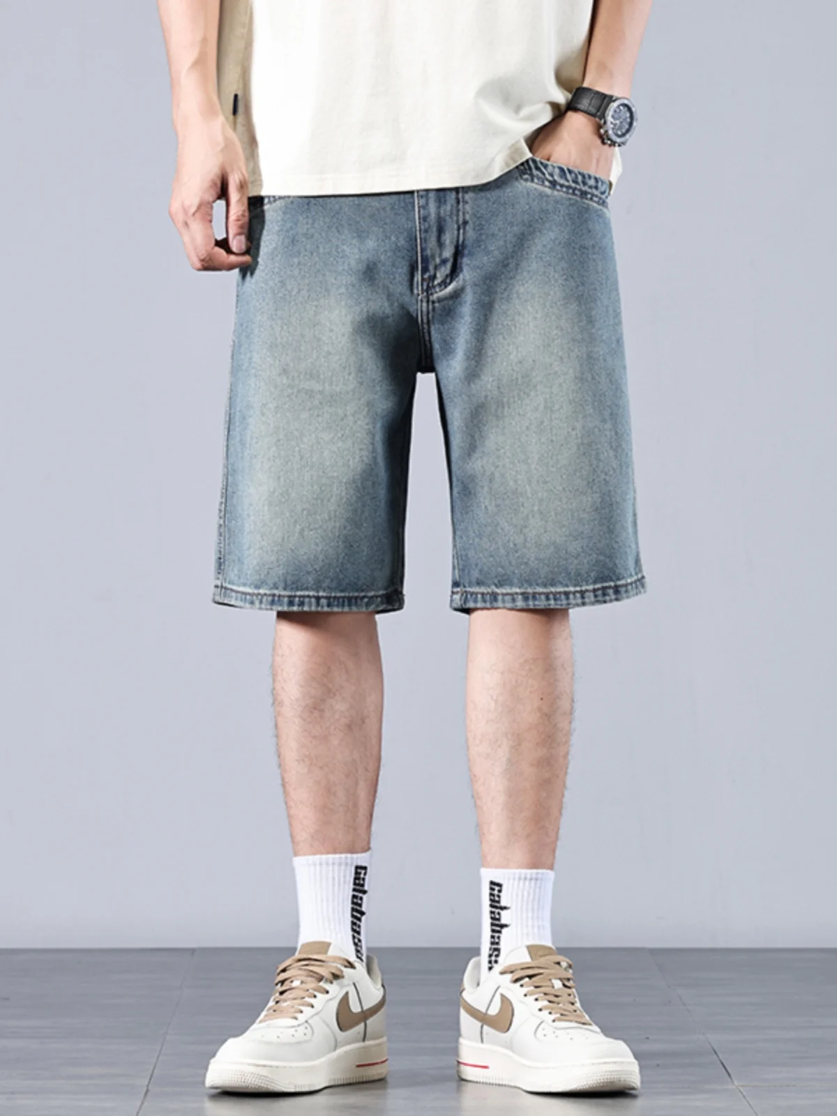 

Новые летние мужские повседневные свободные прямые шорты с пятью карманами, джинсовые рабочие шорты в американском ретро-стиле, для отдыха, средней длины