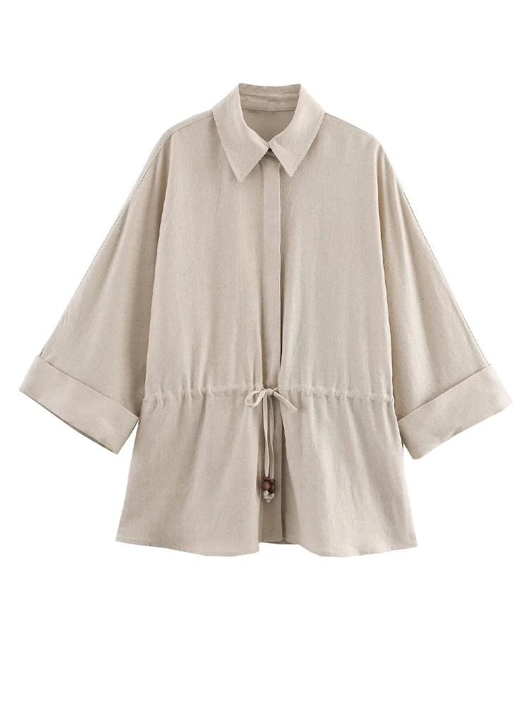 

2025 Spring Women's New Style European and American Style Fashion Simple Solid Color Versatile Lapel Shirt