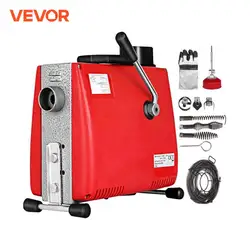 VEVOR 오거 파이프 청소 기계, 전기 250W, 화장실 물 플런저, 휴대용 배수 청소기, 싱크대 하수도 준설 장치