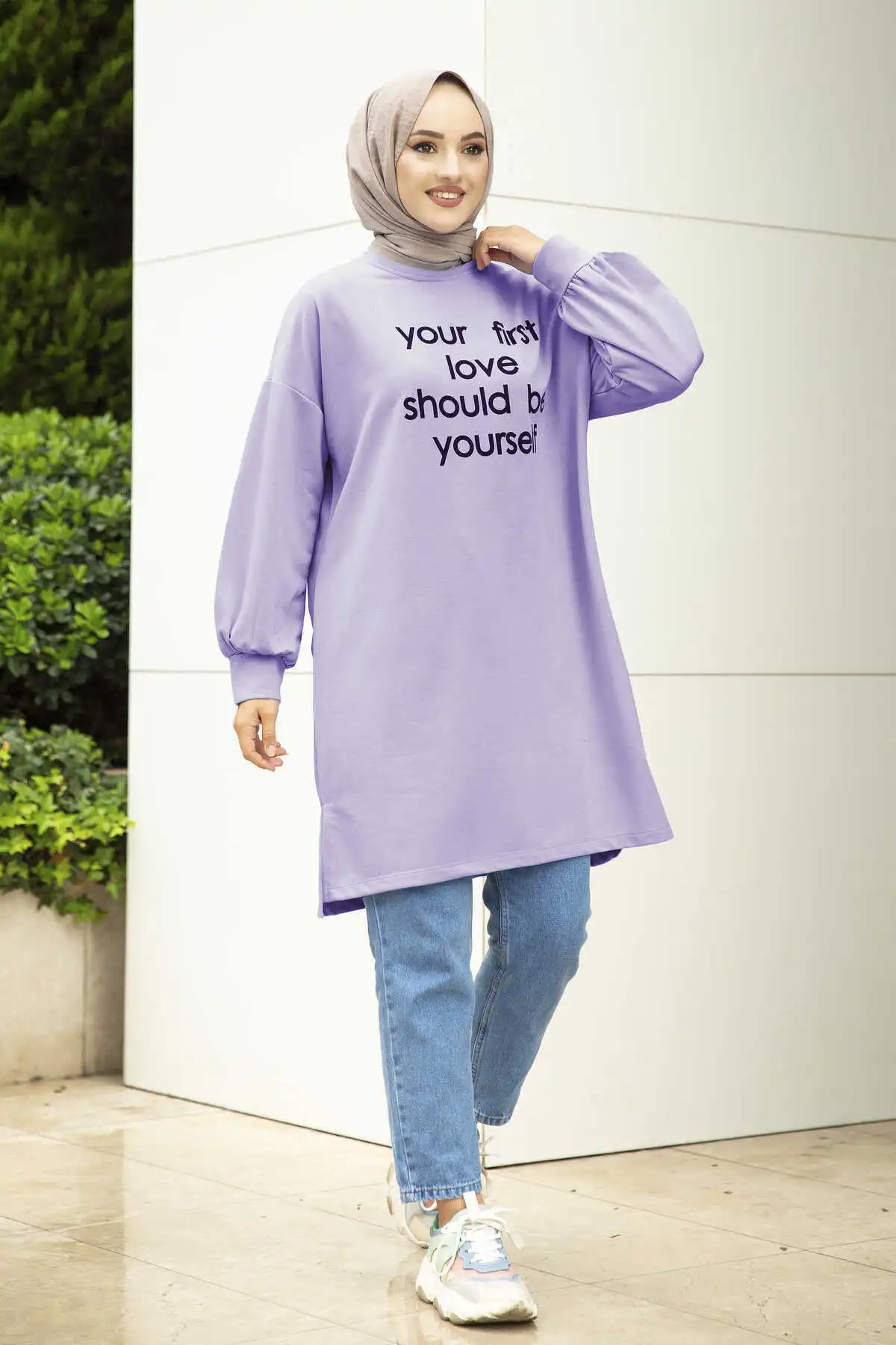 

Lettering Printed Sweat Tunik SAG Lilac