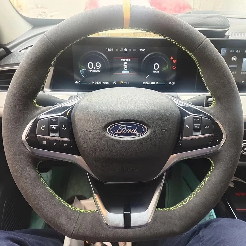 

Для Ford Escort 2021, сшитый вручную нескользящий замшевый чехол на руль автомобиля