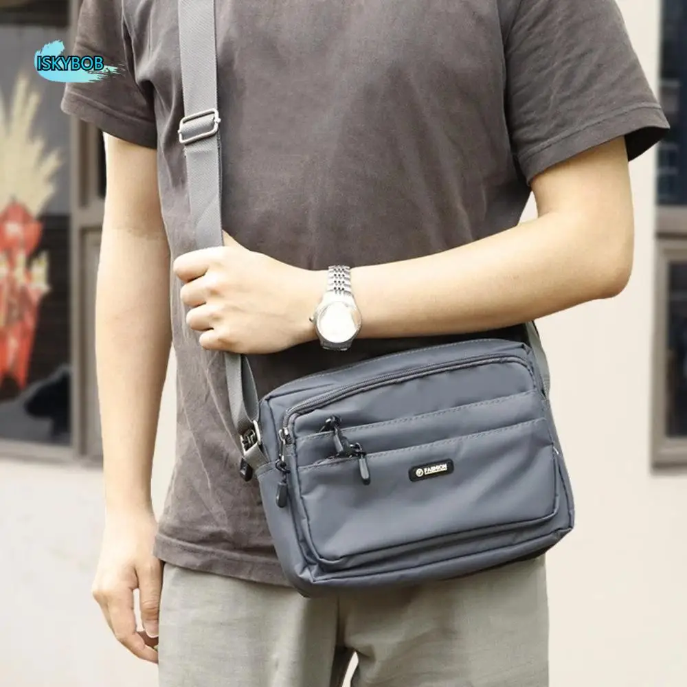 

Solid Color Men Crossbody Bag Large Capacity Lightweight Business Shoulder Bag Multi-function Multi-pockets Small Square Bag
