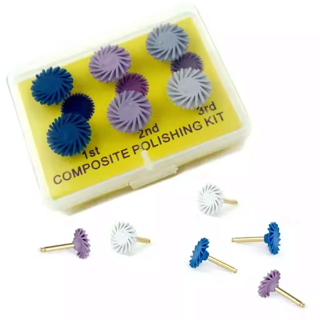 6PCS/Box AG Dental Composite Resin Polishing  Disc Rubber Polisher 14mm Wheel 3 Colors Spiral Flex Brush Dentistry  Instrument