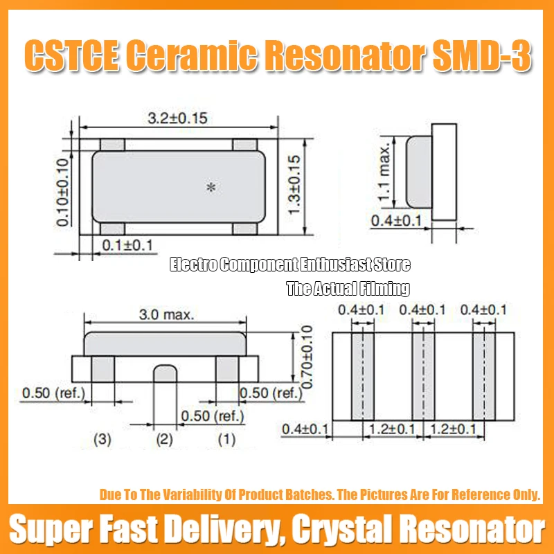 (10PCS) CSTCE8M00G55-R0 CSTCE10M CSTCE12M CSTCE16M0V53-R0 CSTCE20M  3213 MuRata CSTCE Ceramic Resonator SMD-3 15PF 33PF 3.2X1.3