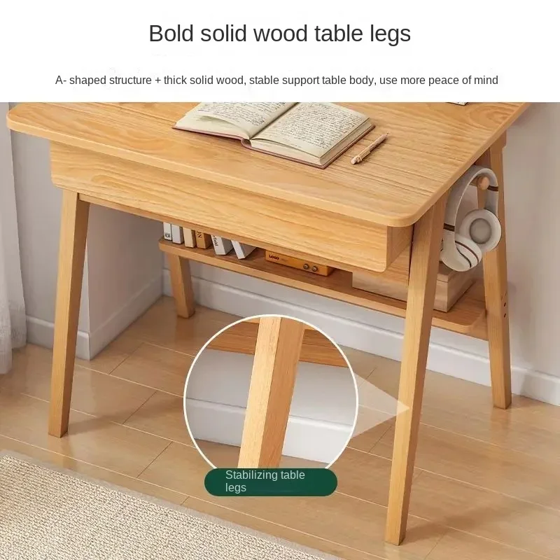 Simple Desk Household Student Solid Wood Legs Simple Desk Study Computer Table Chair Desktop Bedroom Writing Table