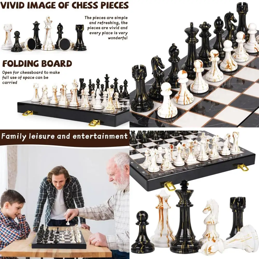 

Portable 15 Acrylic Chess Set for Adults with 3.5 King, Folding Marble Chessboard - Classic Family Travel Game Gift