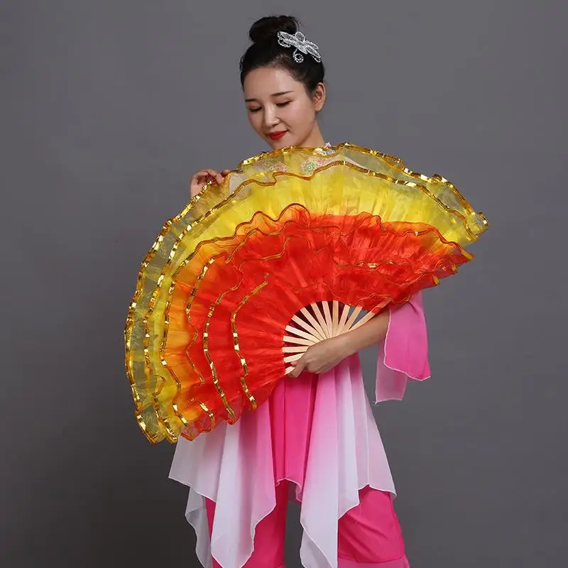 National Praise Double-Sided Silk Dance Fan Square Dance Festival Celebration Traditional Yangge Dance Home Decor Fan