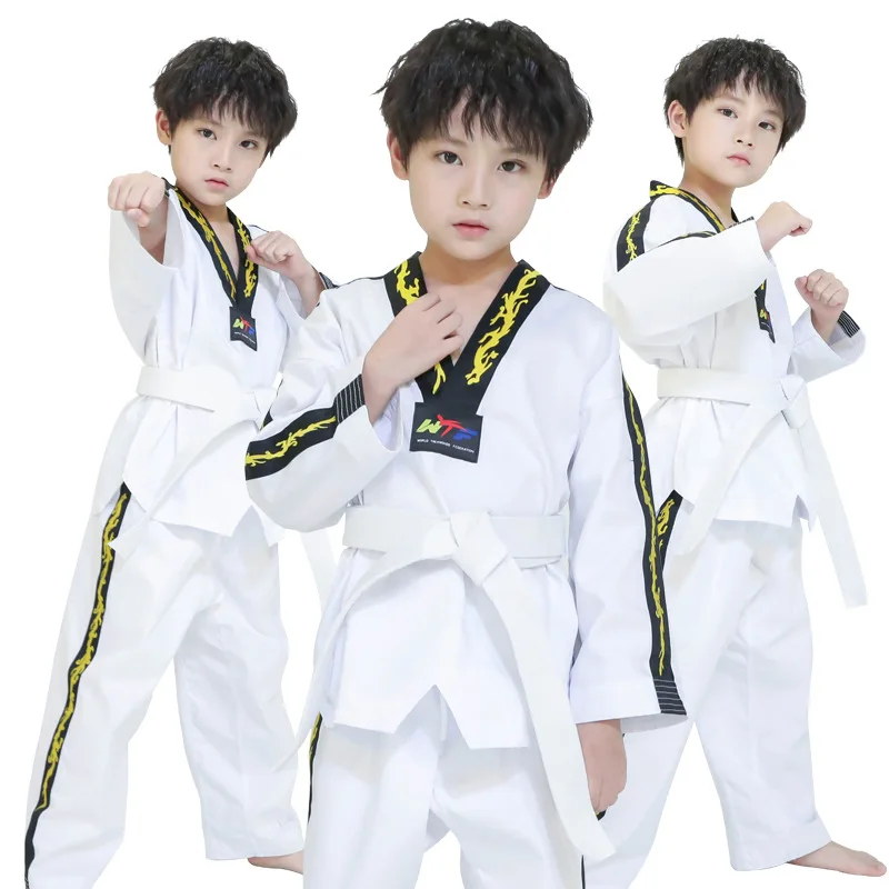 Heißer Personalisierte Stickerei Taekwondo Doboks Unisex Individuelle Charakter Lange Ärmeln WTF taekwondo Uniformen Kind TKD Kleidung