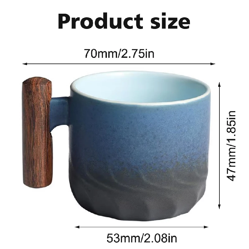80ml Ceramic Retro Coffee Cup Office Water Cup Filter Tea Mug Wooden Handle Coffee Mug Handmade Tea Coffee Cup Birthday Gift image 5
