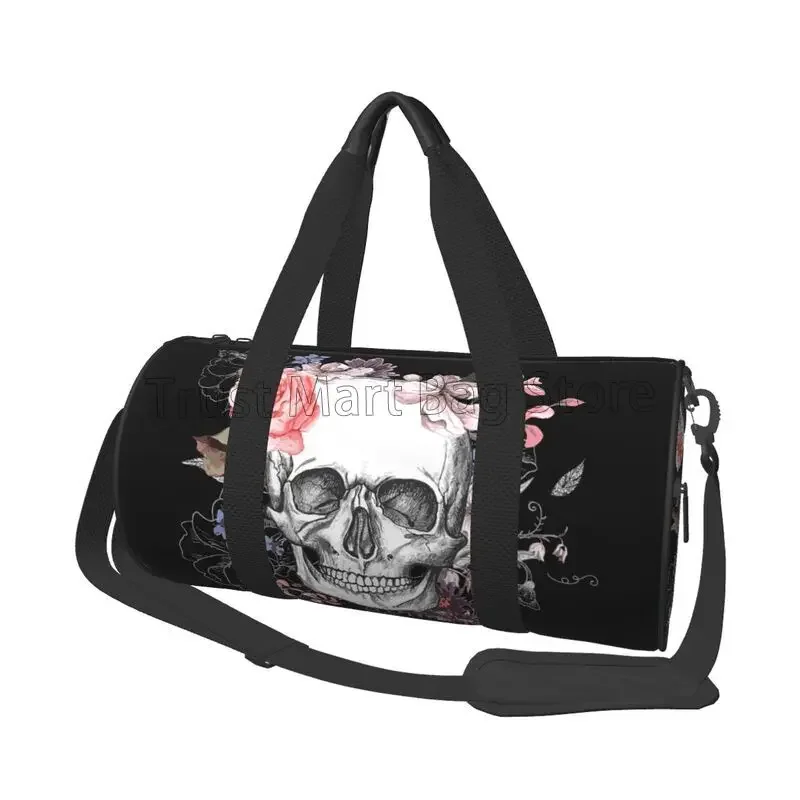 Sugar Skull Rose Flower Travel Duffel Bags Waterproof Sports Tote Gym Bag Weekender Overnight Bag Foldable Carry on Luggage Bags