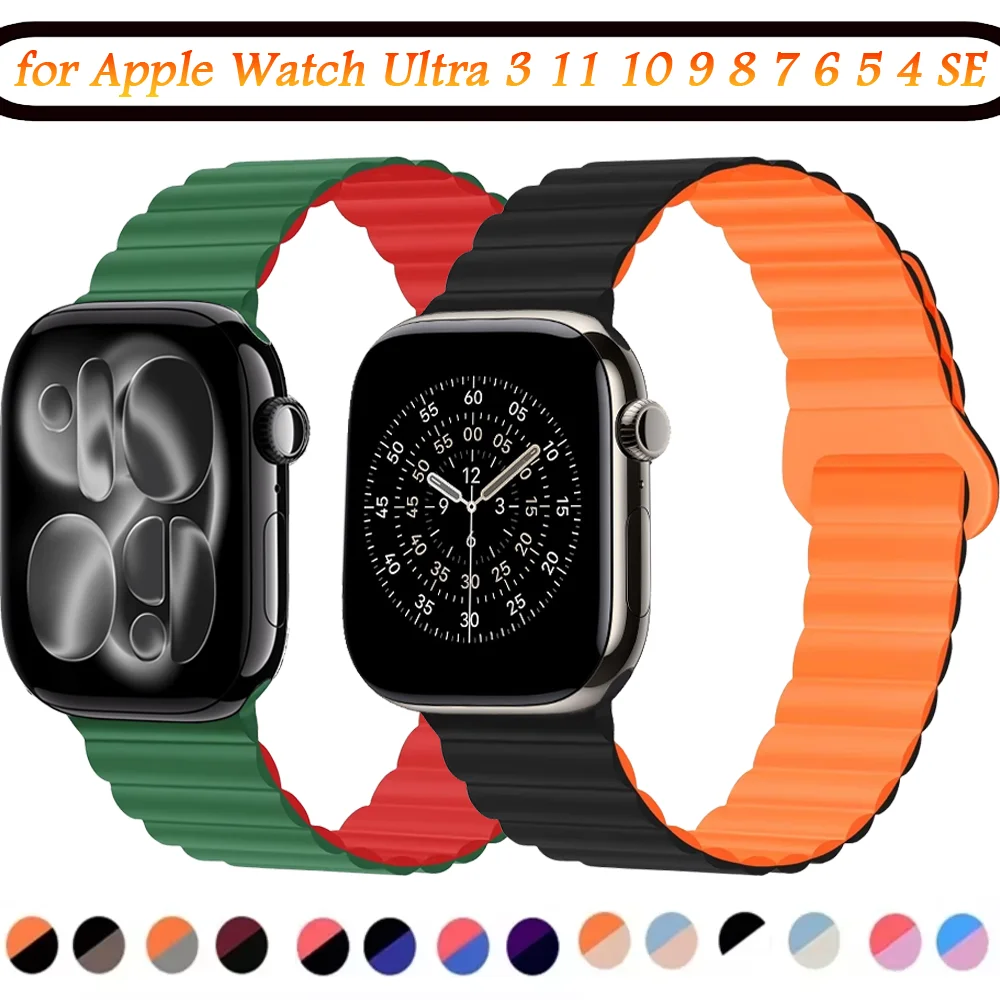สายซิลิโคนกีฬาสําหรับ Apple Watch 10 46 มม.42 มม.2 49 มม.สร้อยข้อมือแม่เหล็ก iWatch 9 8 7 6 5 4 SE 45 มม.44 มม.41 มม.40 มม.เข็มขัด