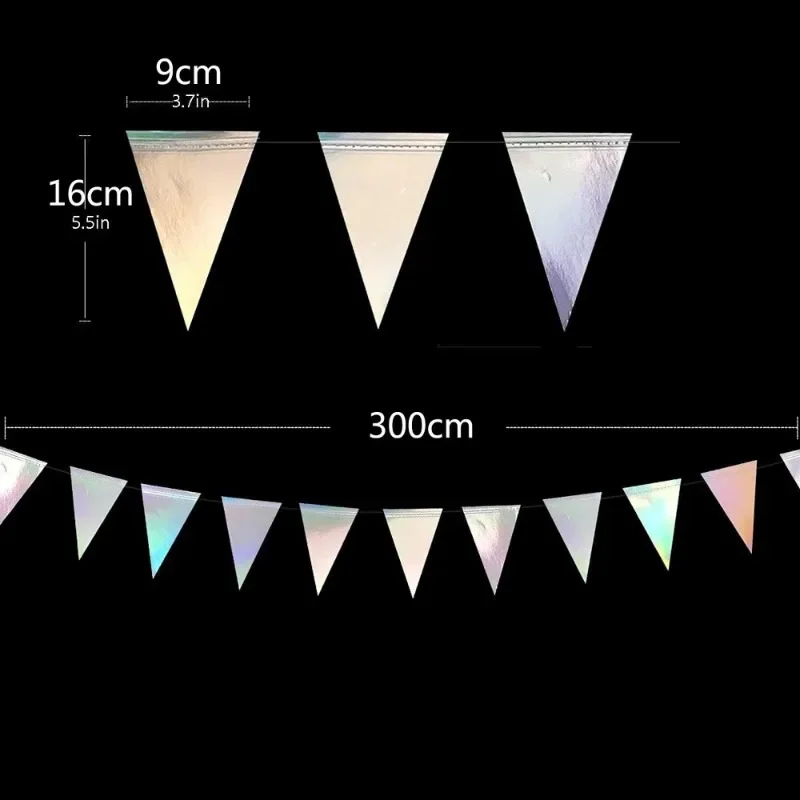 12M 3M schillernde holografische hängende Dreieck-Wimpel-Banner-Flaggen-Girlande für Abschlussfeier, Geburtstag, Hochzeit, Party-Dekoration – Detail 4