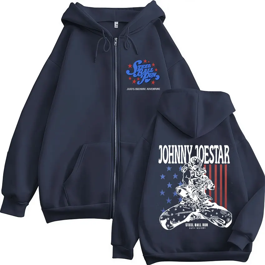 Anime JoJo Bizarre Adventure STEEL BALL RUN Johnny Joestar Reißverschluss-Hoodies Herren Damen Kleidung Zip-Up Sweatshirt Jacke Streetwear – Detail 4