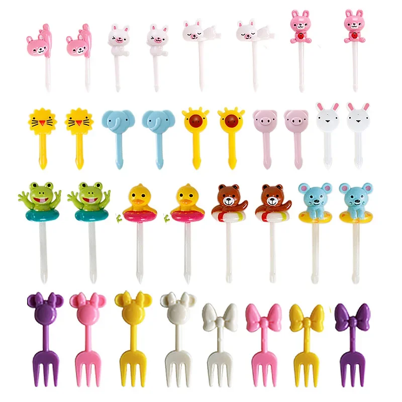 6/8/10pcs Animal Farm Dinosaur Fruit Fork Mini Cartoon Children Snack Cake Dessert Pick Toothpick Bento Lunches Party Decoration