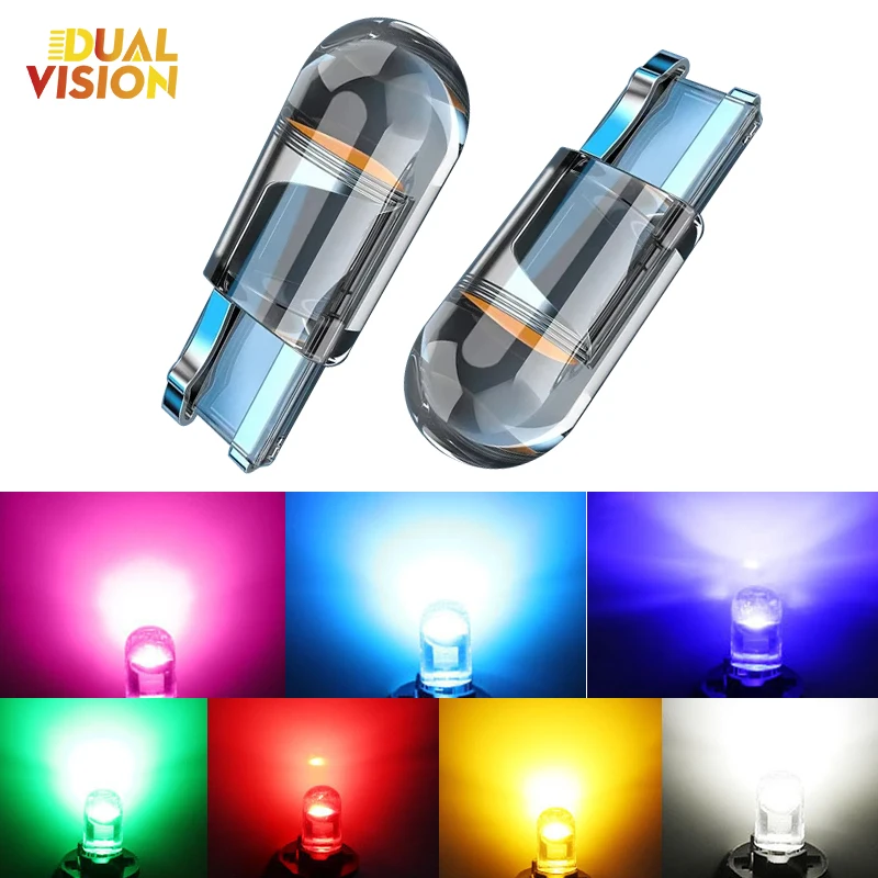 

Автомобильный светодиод T10 W5W Canbus Glass COB 6000k Купольная лампа для чтения Маркер клинового номерного знака Лампа 168 194 192 DC 12 В Белый Синий Красный