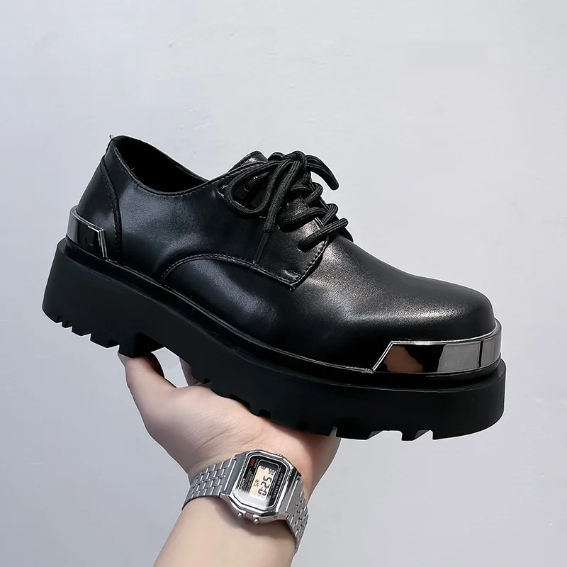 large size men fashion party banquet platform shoes lace-up genuine leather derby shoe black stylish sneakers gentleman footwear