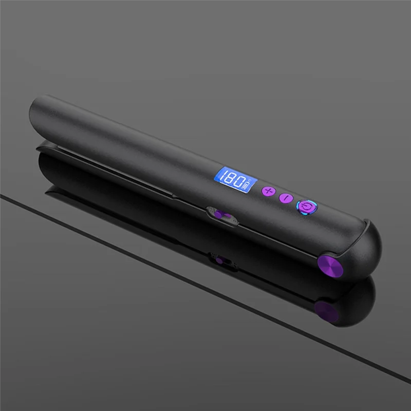 ABLU-ポータブル USB 充電式ヘアアイロンとカーラー、パワーバンク付きトラベルフラットヘアワンドワイヤレスストレート