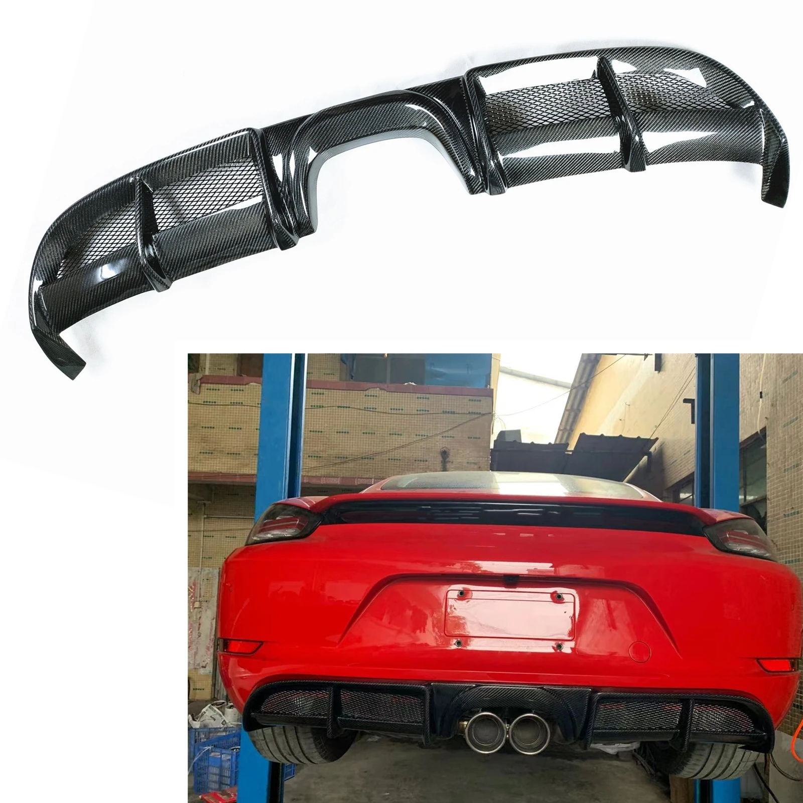 Carbon Fiber Car Rear Bumper Diffuser Lip Exhaust Spoiler Plate Boot Splitter For Porsche 718 Boxster Cayman 2016-2019