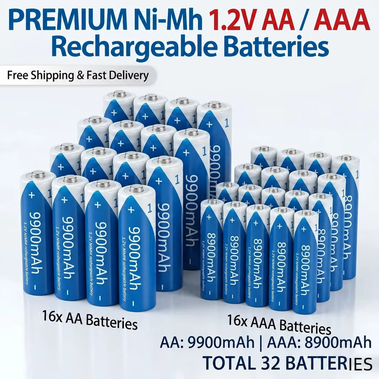 1.2V NI-MH AA AAA Rechargeable Battery 9900mAh 8900mAh High Capacity Batteries for Flashlight Toy Watch Replacement Battery