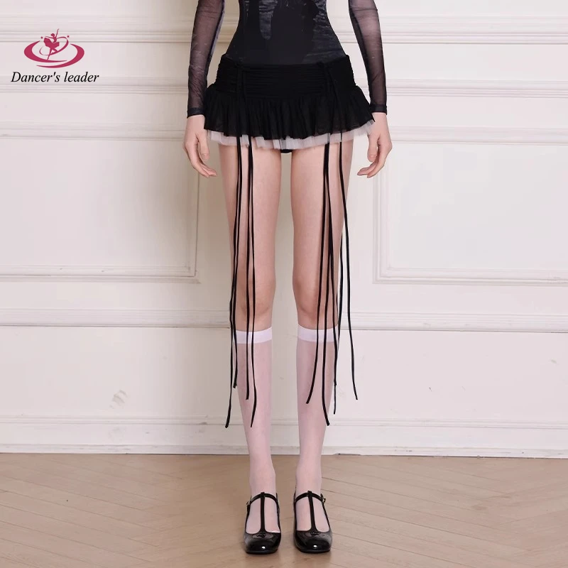 Ballet Leotard for Women Contrast Ribbon Ballet Short Skirt Gymnastics Performance Adult Aerial Yoga Overalls miniskirt