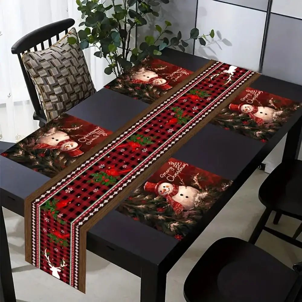 Poinsettia Flower Pattern Christmas Table Runner Linen Material Rectangular Shape Holiday Linen Runner Long Length
