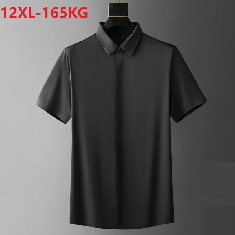 

high quality summer men short sleeve shirt simple formal wedding dress shirt plus size 8XL 10XL 12XL business navy blue mferlier