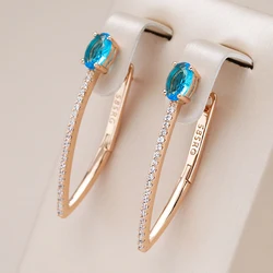 Kinel Luxury V Shape Blue Natural Zircon Big Drop Earrings For Women 585 Rose Gold Color Luxury Holiday Party Daily Jewelry Gift