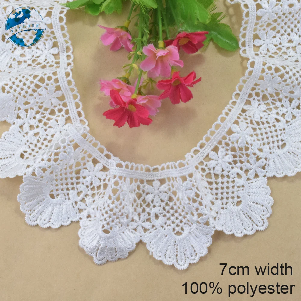 White Polyester Lace Embroidery French Ribbon Fabric Guipure Diy Trims Warp Knitting Sewing Accessories Dress 7cm Width#4314