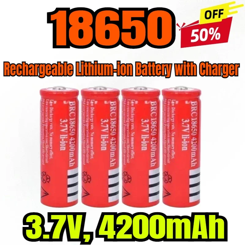 

Rechargeable Lithium-ion Battery with Charger, 18650 EvreFire Flashlight, 3.7V, 4200 mAh
