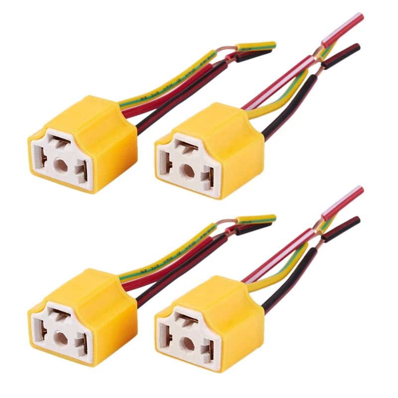 4 Pcs H4 9003 HB2 Female Ceramic Wire Harness Headlight Sockets Plug