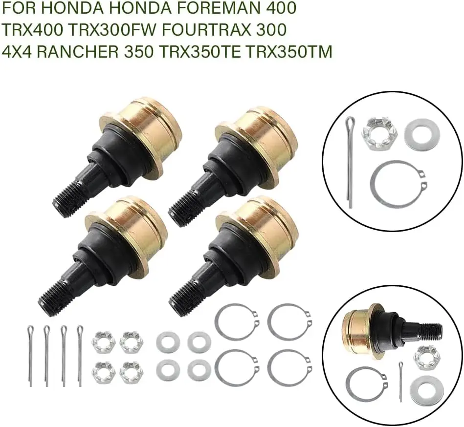 For 4PCS Ball Joints Upper and Lower fit for Honda Foreman 400 TRX400 TRX300FW Fourtrax 300 4X4 Rancher 350 TRX350TE TRX350TM by