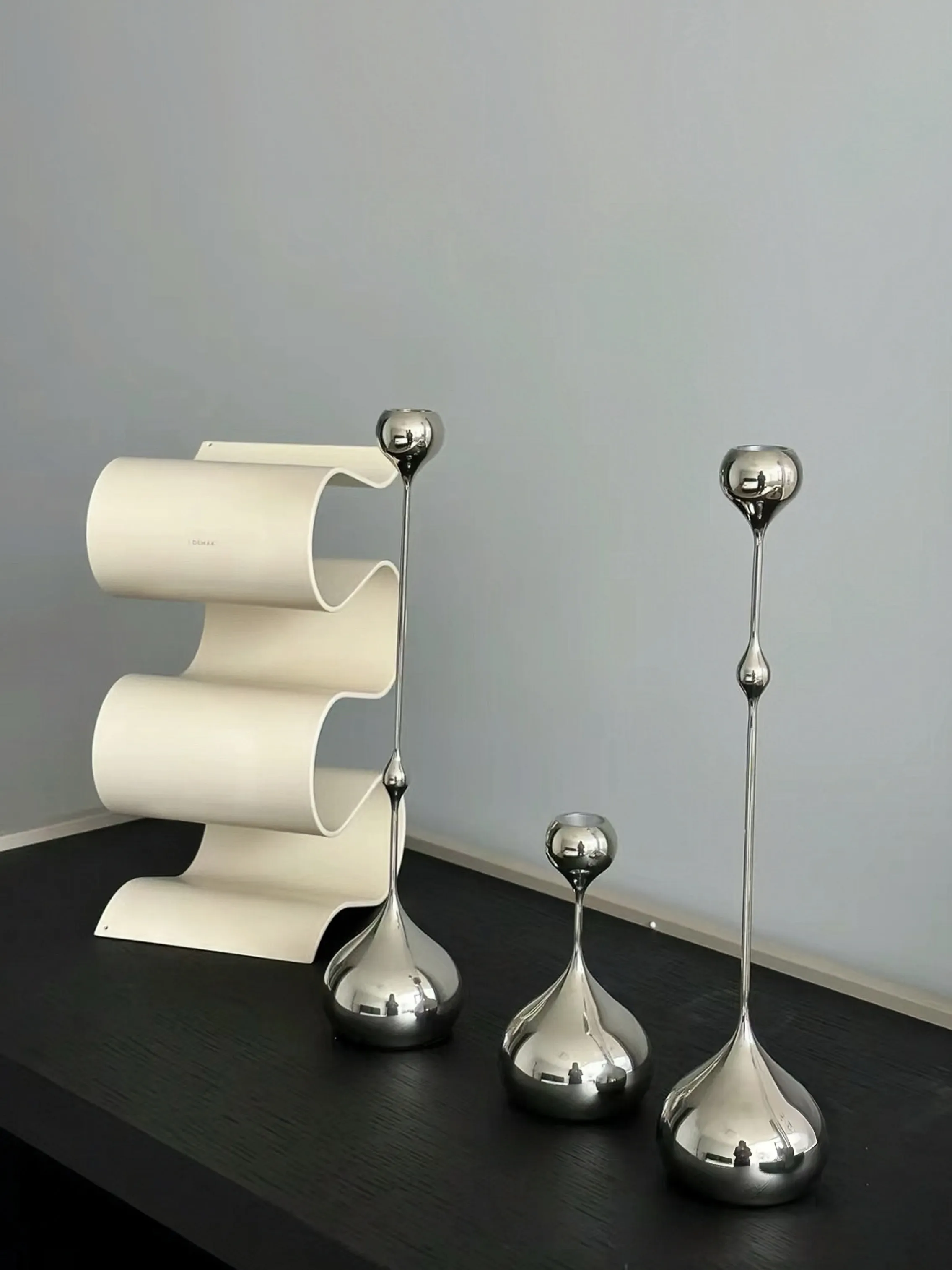 European Style Silver Teardrop Metal Candle Holder, Home Decor Candlestick for Living Room & Dining Table