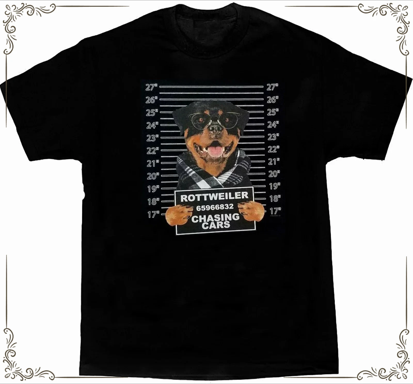 Funny Rottweiler Criminal Mug Shot Printed Dog Lovers Gift T-Shirt 100% Cotton O-Neck Summer Short Sleeve Casual Mens T-shirt