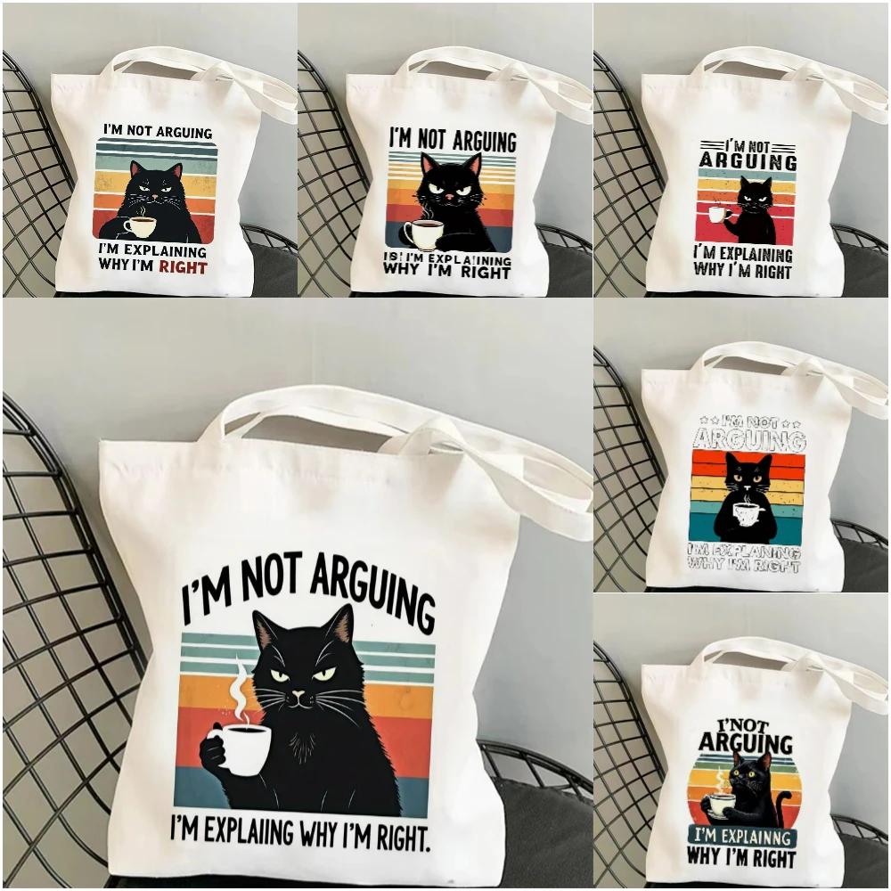

I'm Not Anguing Funny Cat Canvas Shoulder Bag Lightweight Spacious Tote Bag for Shopping Work School or Travel Eco Friendly