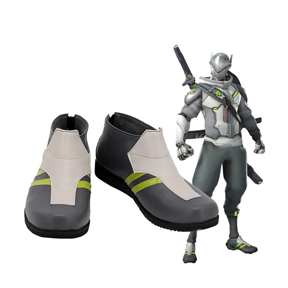 

OW Shimada Genji Cosplay Boots Grey Shoes Custom Made for Halloween Carnival Cosplay Accessories