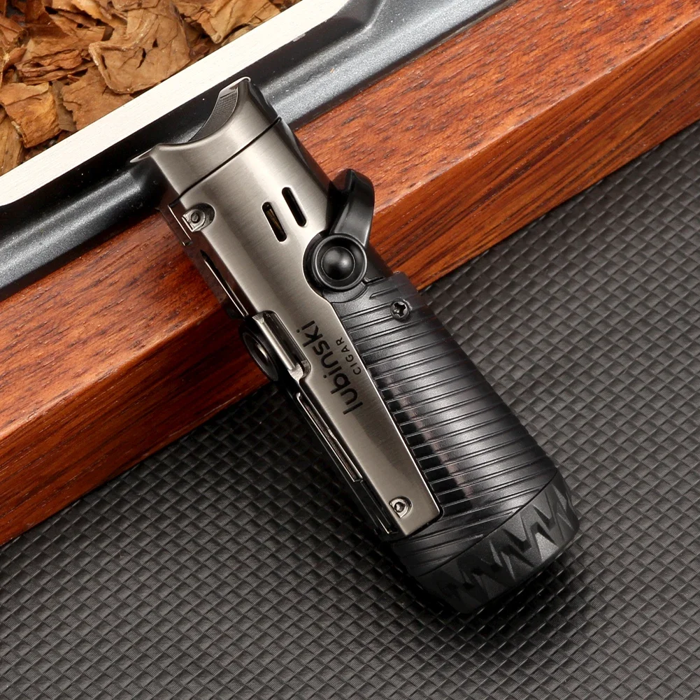 LUBINSKI Torch Lighter With Cigar Punch Cutter, Cigar Needles Dridge Tool, Mini Pocket Cigar Lighter for Smoking Enthusiasts