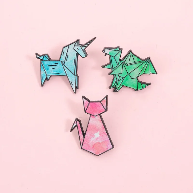 Animal Brooches Cartoon Origami Metal Badges Small Gifts Wholesale Cap Pins for Backpacks Backpack Accessories Brooch Lapel Pin