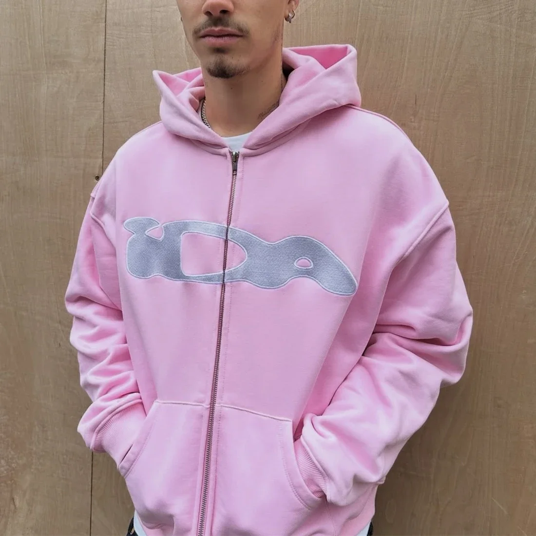 

Pink Embroidery ida.sply Zip Hoodie Men Women 1:1 High Quality Oversized Streetwear IDA Hooded