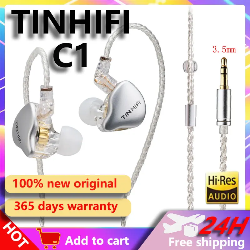 

TinHiFi C1 10 мм полноразмерная диафрагма DLC IEM профессиональная настройка Hi-Fi наушники с 4-жильным посеребренным кабелем HiFi